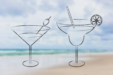 hand drawn cocktails and drink glasses sketch