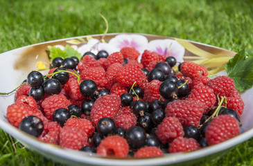 Ripe Raspberry & Black Currant On A Saucer