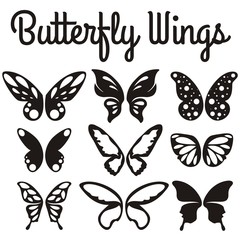 Butterfly Wings Silhouette. Set of bright abstract Silhouette butterflies wings on white background
