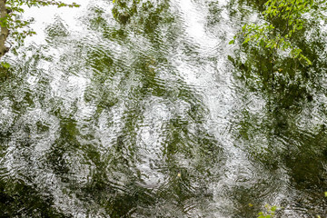 raindrops on water in the river