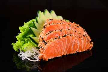 Sashimi in sesame-crested Salmon