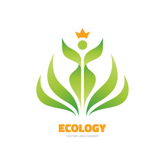 Ecology - vector logo concept illustration. Ecology logo. Leafs logo. Bio logo. Nature logo. Agriculture logo. Sprouts, leaves, crown. Human character logo. Vector logo template. Design element.