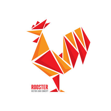 Rooster vector logo concept. Bird cock abstract geometric illustration. Cock logo. Vector logo template. Design element.