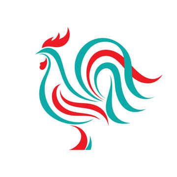 Rooster vector logo concept in line style. Bird cock abstract illustration. Cock logo. Vector logo template. Design element.