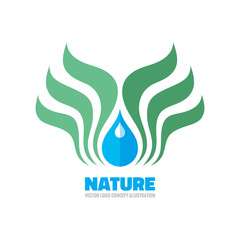 Nature ecology - vector logo concept illustration. Leafs and drop illustration. Vector logo template. Design element.