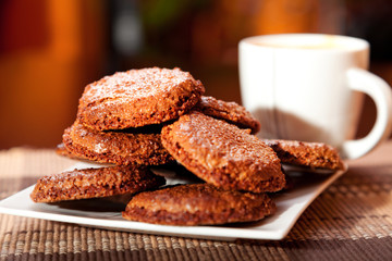 Homemade chocolate cookies with coffee