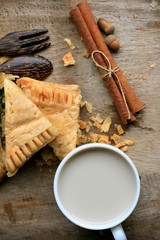 tasty puff spinach pie and soybean milk