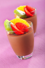 Homemade chocolate mousse with fruits