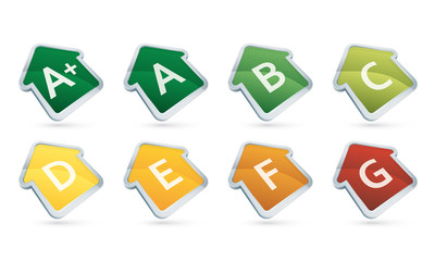 Efficiency energy house-shaped icons