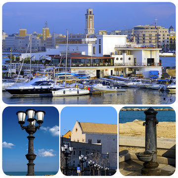Promenade of Bari. Apulia - Italy
Characteristic old fountain, lampposts and Margherita Theatre on the little port