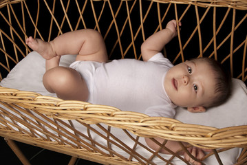 baby in a  crib
