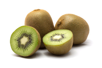 Fototapeta premium Kiwi fruit and kiwi sliced segments on white background