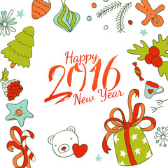 Doodle and calligraphy 2016 year card design