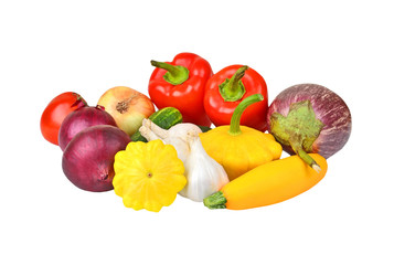 Autumnal vegetable mix, isolated on white background