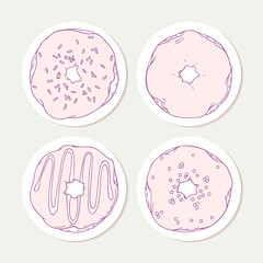 Sweet shop sticker collection with hand drawn donuts