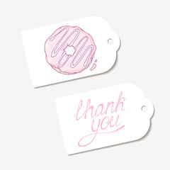 White paper tags in vector. THANK YOU hand drawn lettering sign