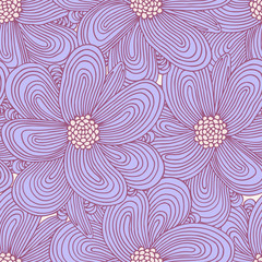 Doodle flowers seamless pattern. Floral textile background