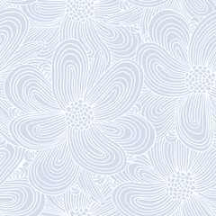 Seamless pattern with doodle flowers silhouettes. Hand drawn
