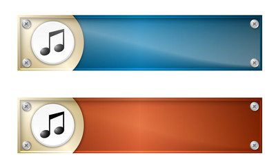 Set of two banners with music symbol and glass panel