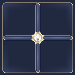 Fototapeta premium Four connected golden frames for your white text and bulb