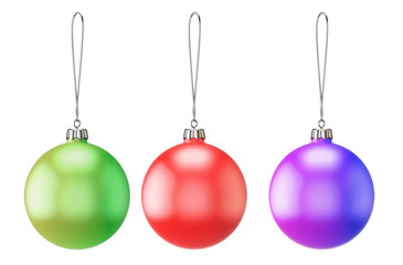 Set of three empty Christmas balls of different colors