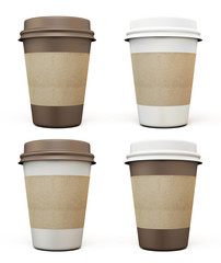 Set of disposable cups for coffee in different colors