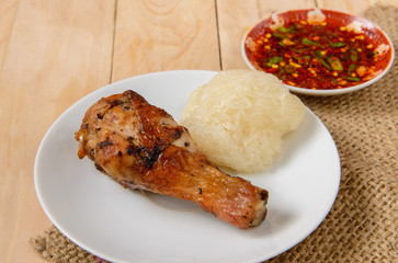 Hot Meat Dishes - Grilled chicken Legs with sticky rice with sau