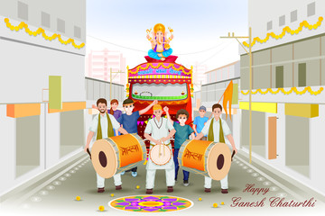 Lord Ganesha procession for Ganesh Chaturthi - obrazy, fototapety, plakaty