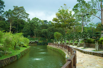 Fototapeta premium Park with river and decorative trees