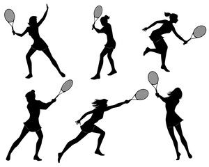 Six tennis players silhouettes