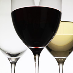 Wineglasses with red  and white wine