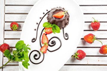 chocolate dessert with strawberry