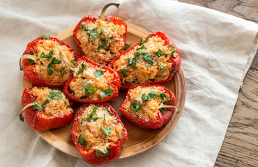 Stuffed red bell peppers with white rice and cheese