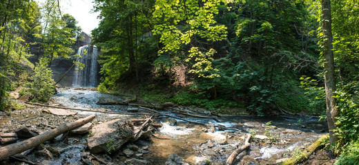 Decew Falls from the gorge below Morningstar Mill turbine shed St Catharines Niagara Region