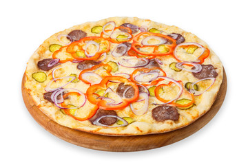 Delicious pizza with onions and carpaccio