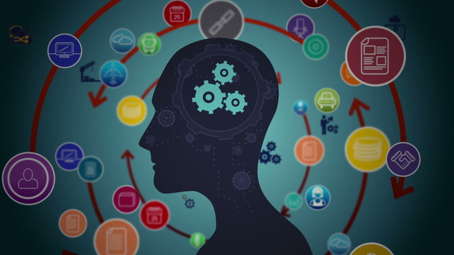 Thoughts appearing in brain with cogs