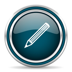 pencil blue glossy web icon