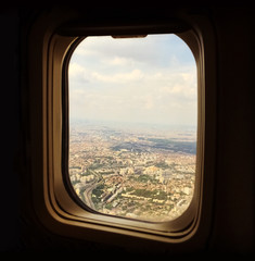 View over Paris from the airplane window
