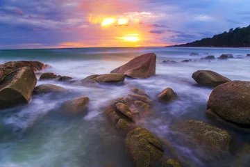 Fotobehang Seascape at Laan Hin Khao (White Rocks), Mae Ram Phung Beach, Ra © funfunphoto