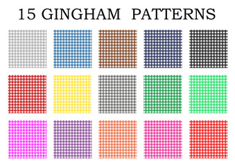 15 Gingham patterns,
Vector textures in different colors 