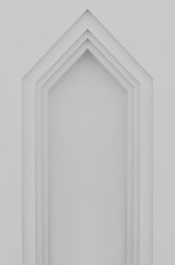 Beige grey plastered faux arch, false fake window or door stucco frame, textured background, large detailed vertical blank empty copy space, gray bright texture, gentle shadows