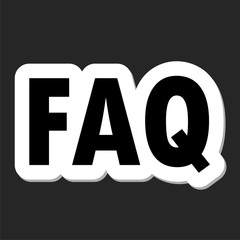 Black FAQ sticker over a black background