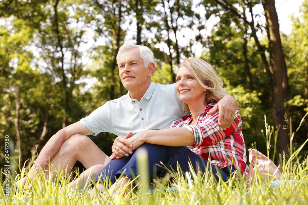 Wall mural relaxing senior couple