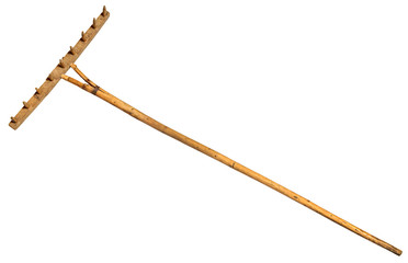 Garden rake isolated on white.  Vintage Retro Wooden Rake