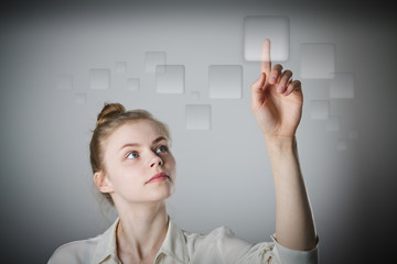 Girl pushing the button