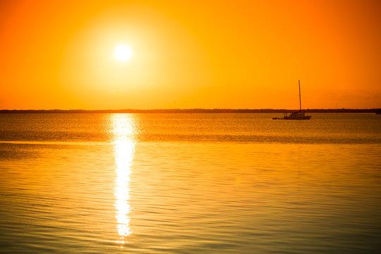 Beautiful sunset picture in Key Largo, Florida, USA. Toned