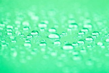 Drops of water on a color background. Green. Shallow depth of fi
