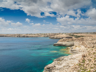 Lampedusa Island, Sicily, Italy, view of the coast and the water crystal clear and turquoise
