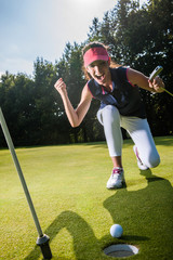 Obraz premium ball is about to drop in the hole Close up on a winning swing
