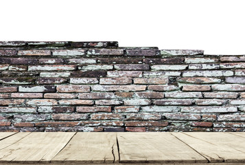 wooden floor and old brick wall for background texture